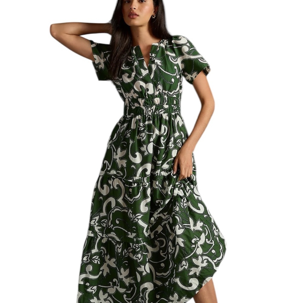 NWT Anthropologie Green/White Somerset Summer dress Size Medium - Picture 2 of 7